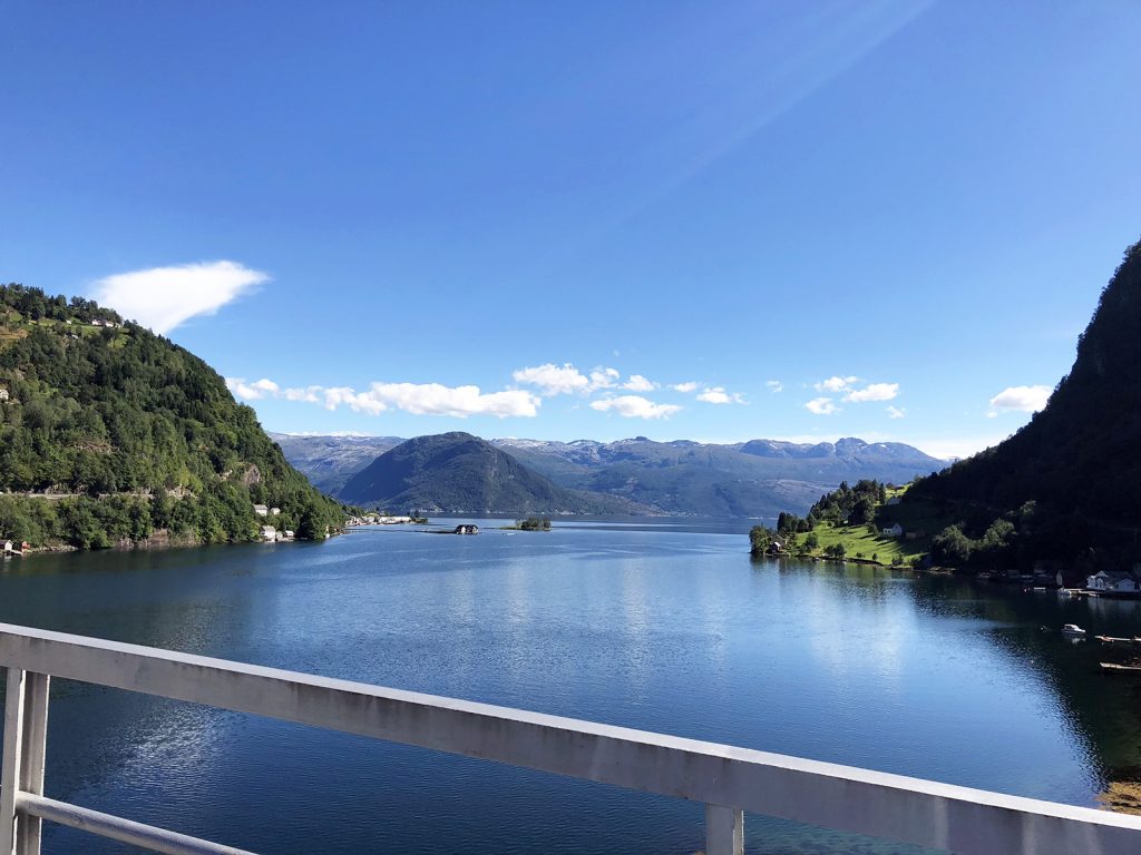 Driving Norway sunny fjord