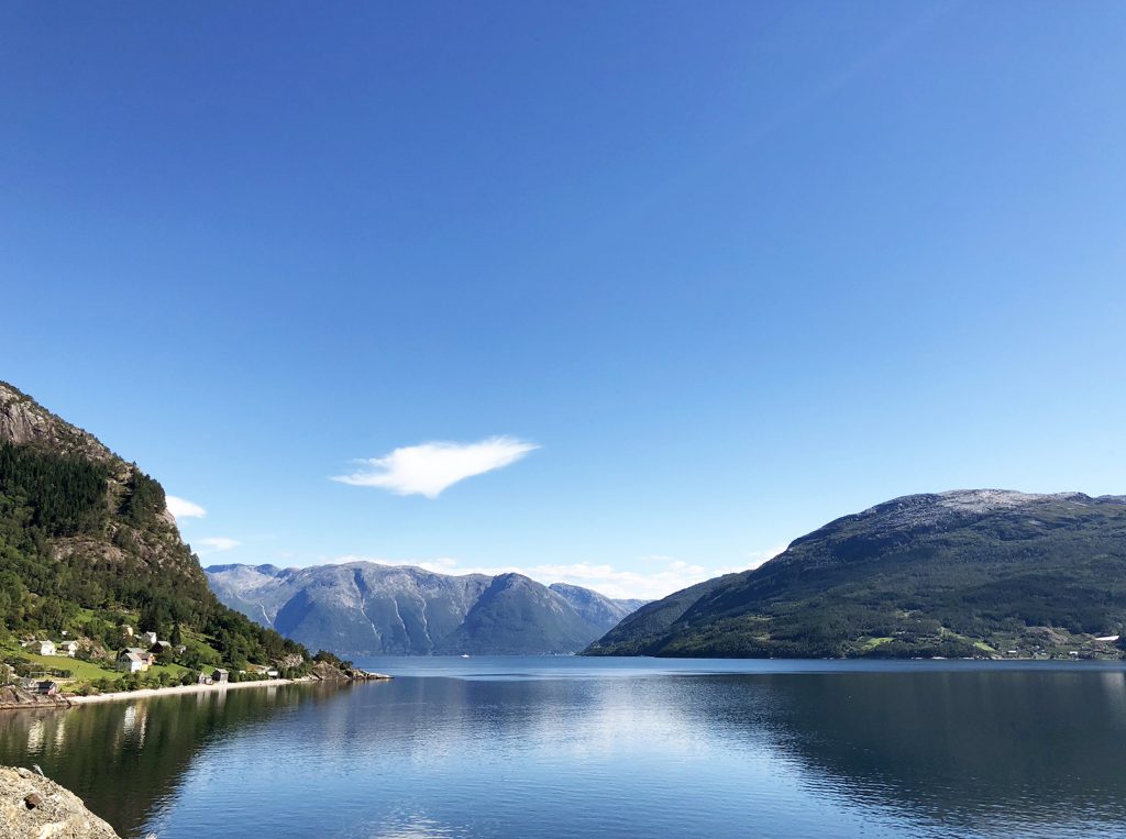 Driving Norway sunny fjord